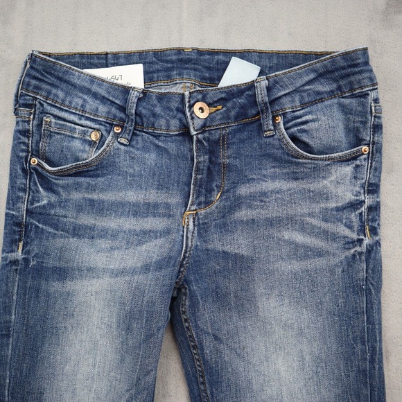 HM Pants Womens 28 Blue Denim Low Waist Boot Cut Flat Front Jeans Bottoms - Picture 10 of 16